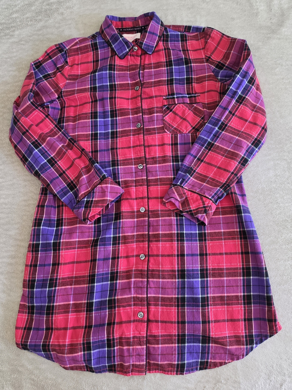 Victoria's Secret Pink & Purple Plaid Button-Front Nightshirt